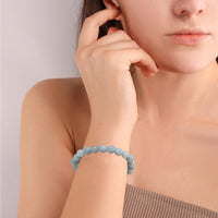 Crystal Vibe Handmade Natural Aquamarine Bracelet for Women - Stretchable 8mm Bead Bracelet - Adjustable size - Real Aquamarine Stone Healing Bracelet for Women