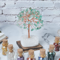 Green Aventurine Chakra Tree of Life - Handmade Crystal Tree for Positive Energy, White Aura Base, Feng Shui Decor - Gemstone Tree, Copper Wire Money Bonsai, Green Healing Crystals, Spiritual Gift Green Aventurine + White Aura Base