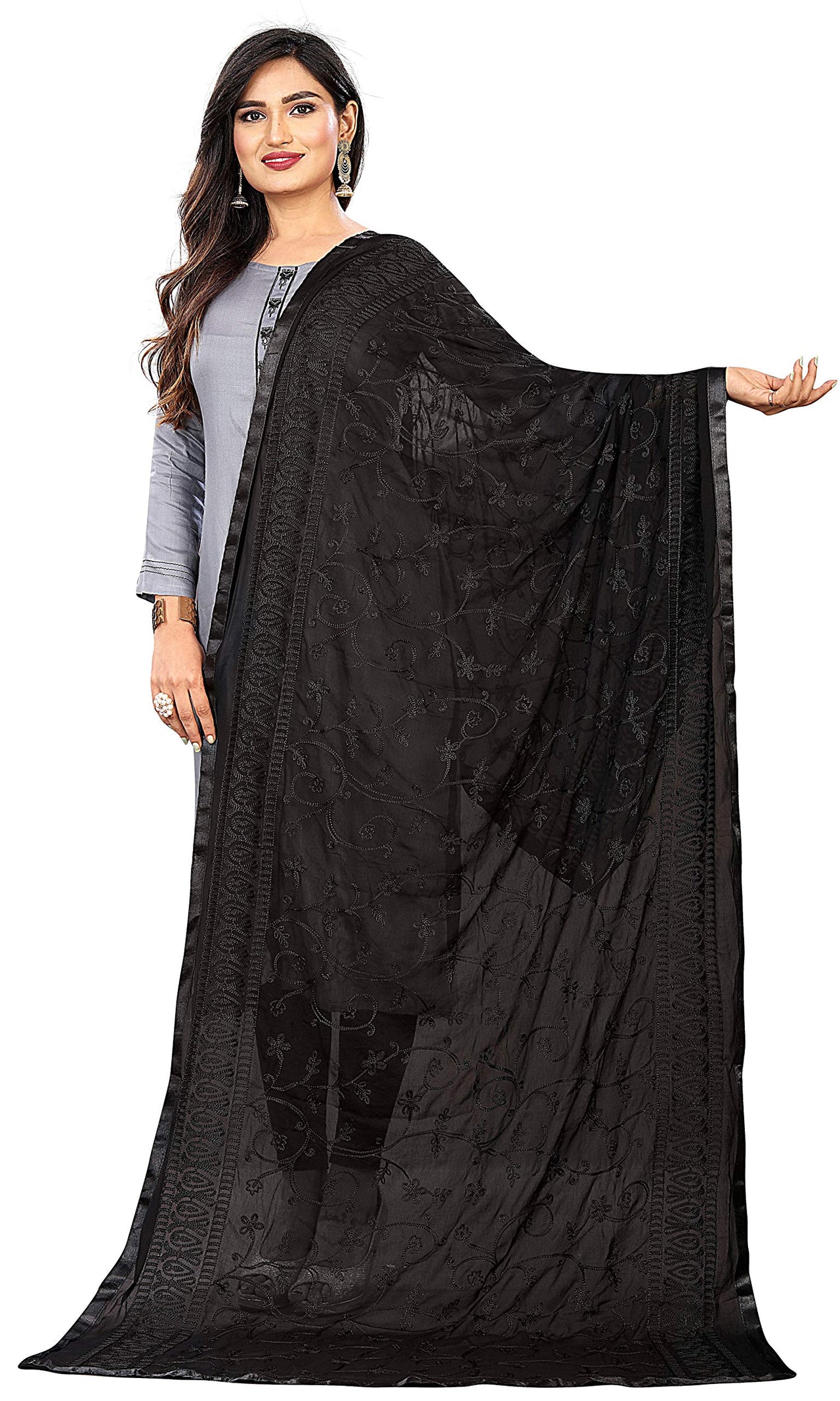 AKSHAR LLC Miss India Women's  Chiffon Dupatta With Karachi Embroidery Work