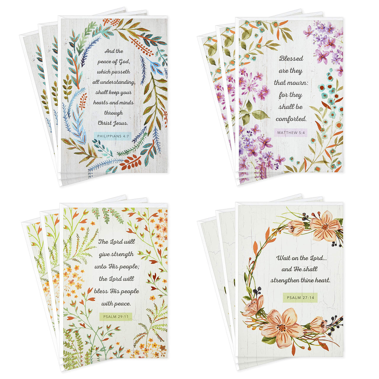 DaySpring Assorted Religious Sympathy Cards, Floral Wreaths (12 Cards with Envelopes)