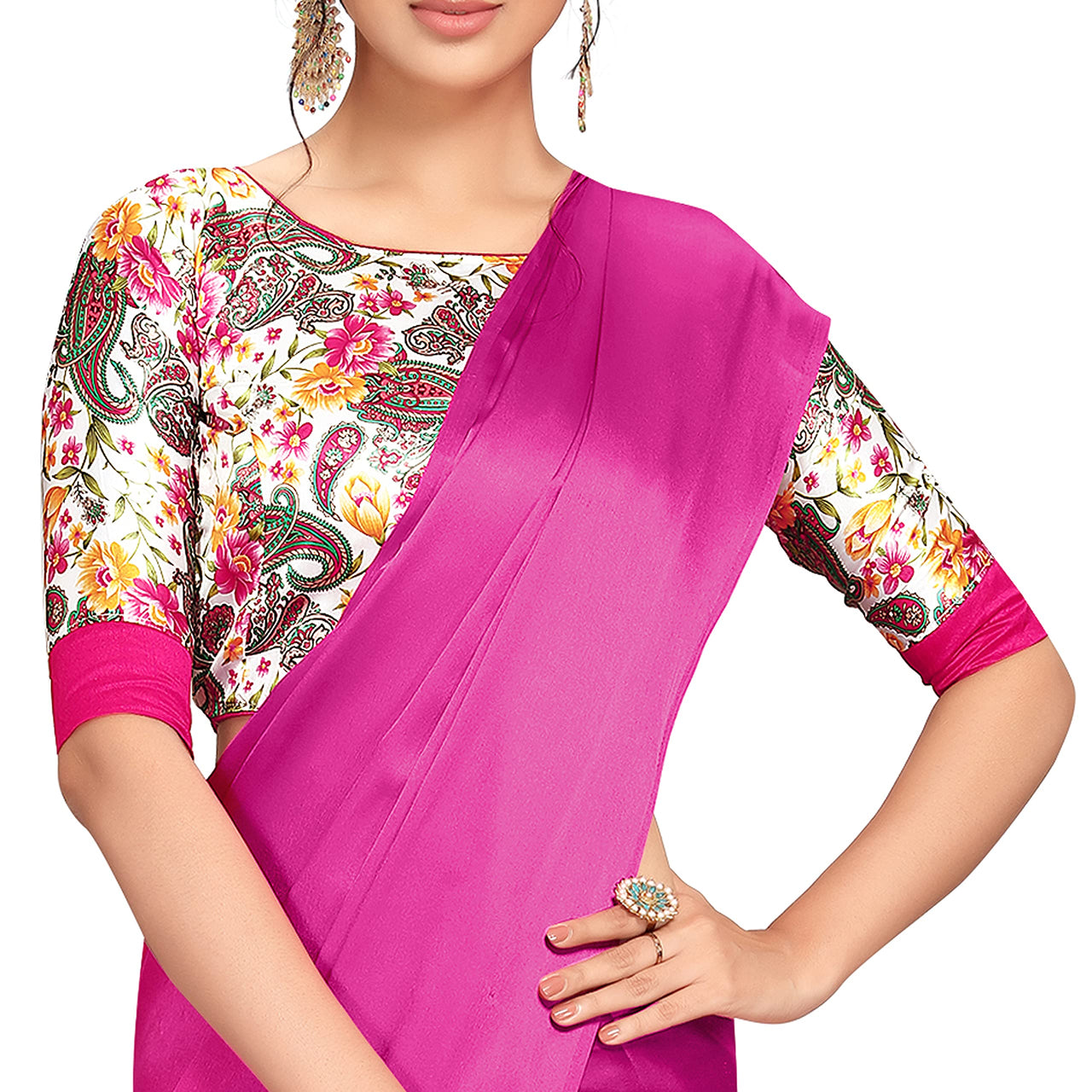 Cloud walker Women Soft Satin Silk Saree With Digital Printed Unstiched Blouse Piece(5.5m Saree +0.8m Blouse Piece).