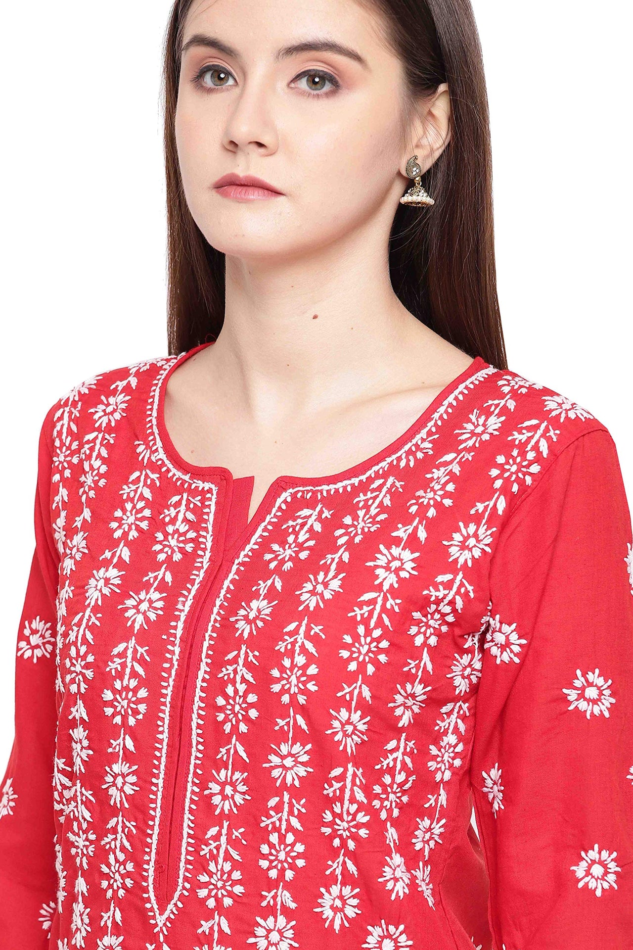 Ada Hand Embroidered Lucknowi Chikankari Ethnic Wear Cotton Kurta Kurti Tunic for Women