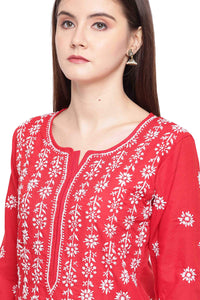 Ada Hand Embroidered Lucknowi Chikankari Ethnic Wear Cotton Kurta Kurti Tunic for Women