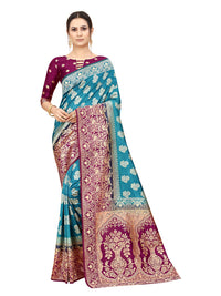 SATYAM WEAVES Women's  Banarasi Cotton Silk Saree With Blouse Piece
