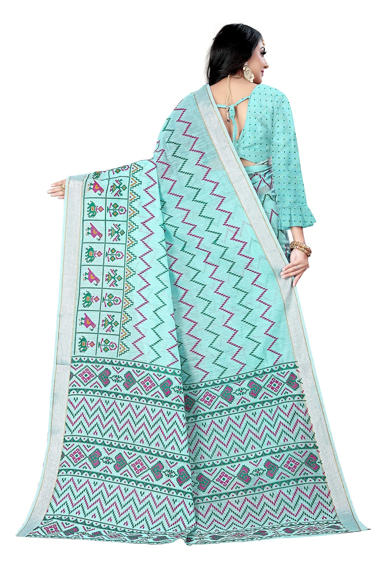 DHRUVI TRENDZ Women's  Cotton Silk Printed Banarasi Patola Silk Blend saree women with Blouse Piece (Orange)