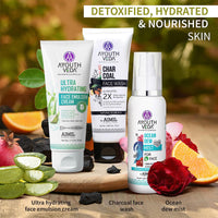 Ayouthveda CTM Combo For Dirt Free Clear Skin, Dark Spots, Refreshes Complexion Charcoal Face Wash(100ml) | Ocean Mist(100ml) | Ultra Hydrating Face Emulsion Cream With Aloe Vera & Coconut Water(60g)