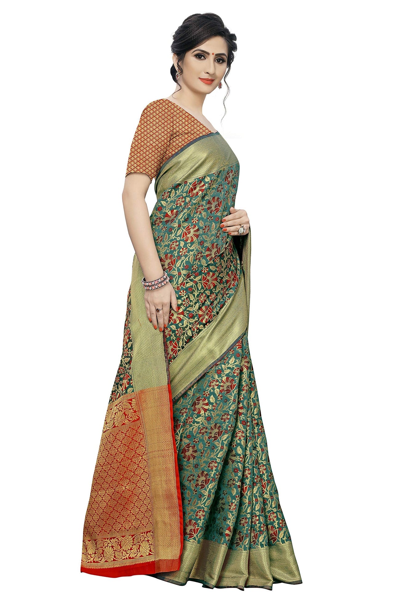 leeza store Heavy Women Kanjivaram Flower Jal Patola Saree With Blouse Piece
