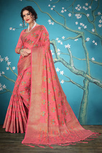 Divine International Trading Co Women's  Chanderi Saree With Blouse Piece