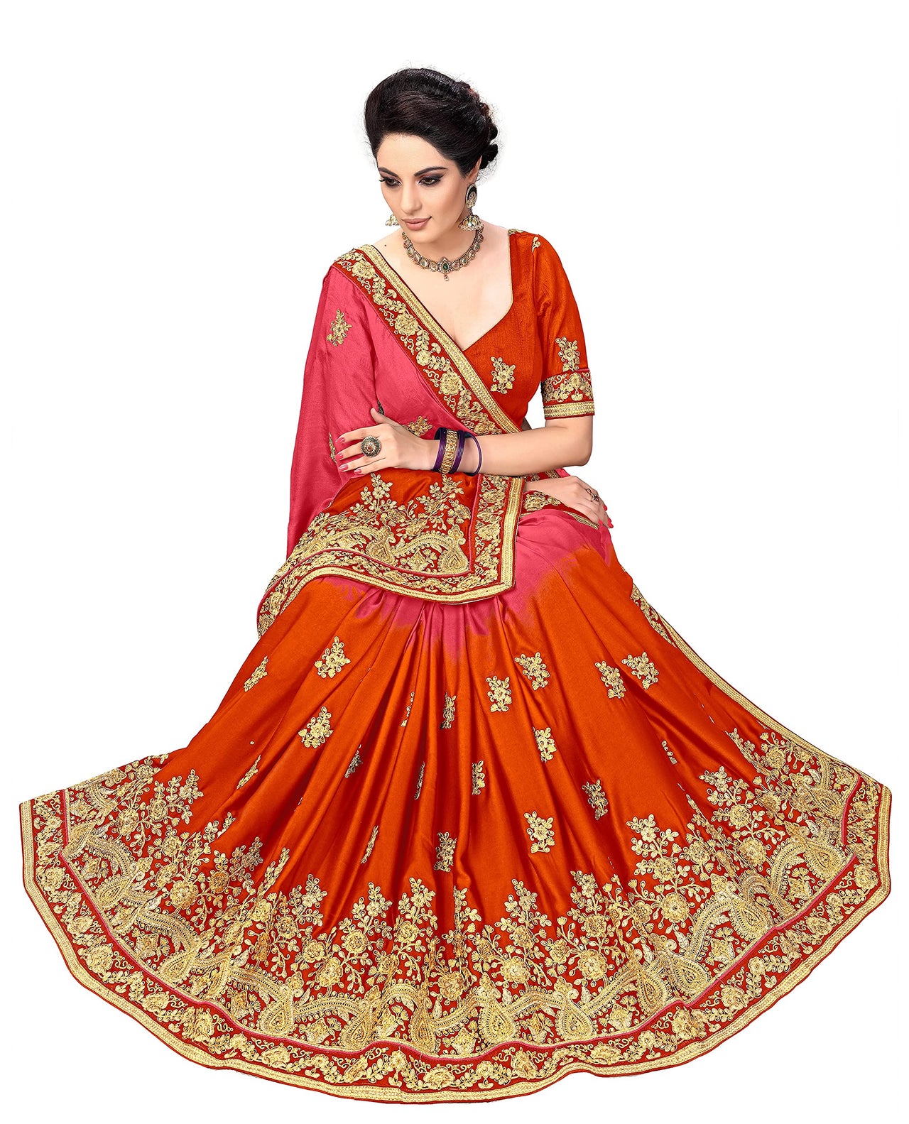 PANASH TRENDS Women's  Barfi Silk Heavy Embroidery Work Saree