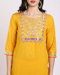 Rajnandini Women's  Pure Cotton Lurex Embroidered Kurta Set with Dupatta