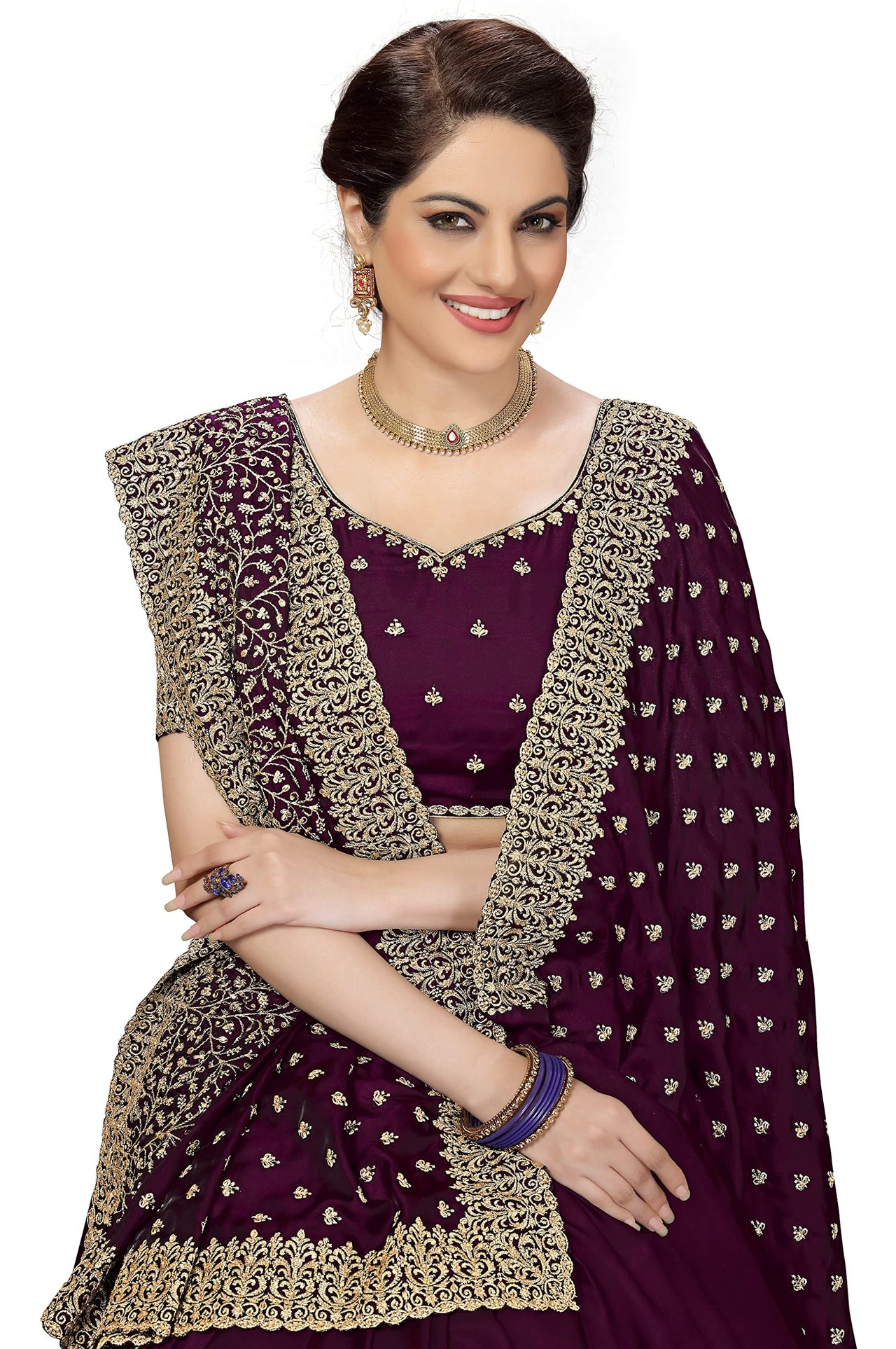 PANASH TRENDS Women's  Heavy Embroidered Silk Saree Women