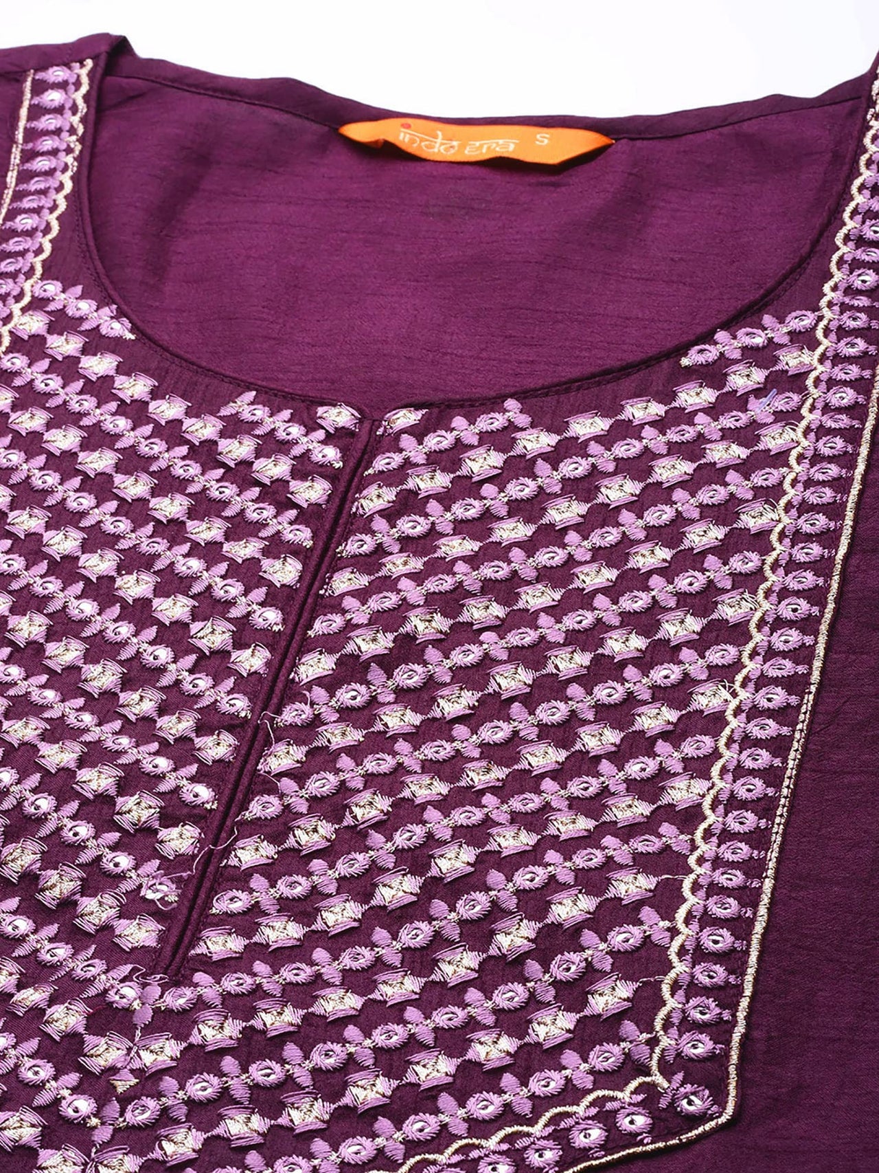 INDO ERA Women's  Embroidered Kurta Set for Women with Organza Dupatta(KH9PR4439-P_Purple and Green_Xs to XXL-Size)