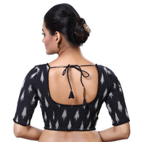 Madhu Fashion Women's  Cotton Ikat Print Elbow Length Sleeve Ready To Wear Non-Padded Blouse