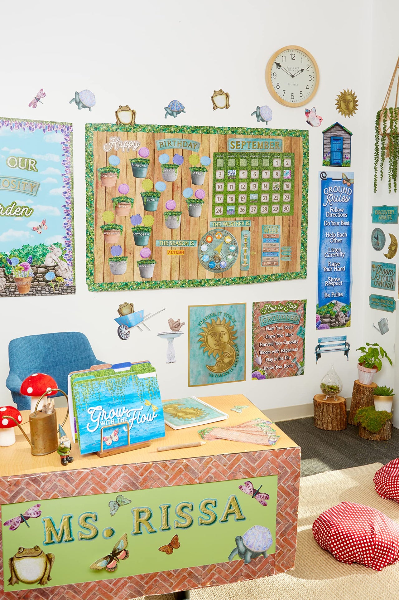 Eureka Curiosity Garden Mini Happy Birthday Bulletin Board Set for Teachers, 48 Pieces Garden Birthday