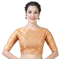 X3 Women's  Brocade Zari Weaving Elbow Length Sleeves Saree Blouse
