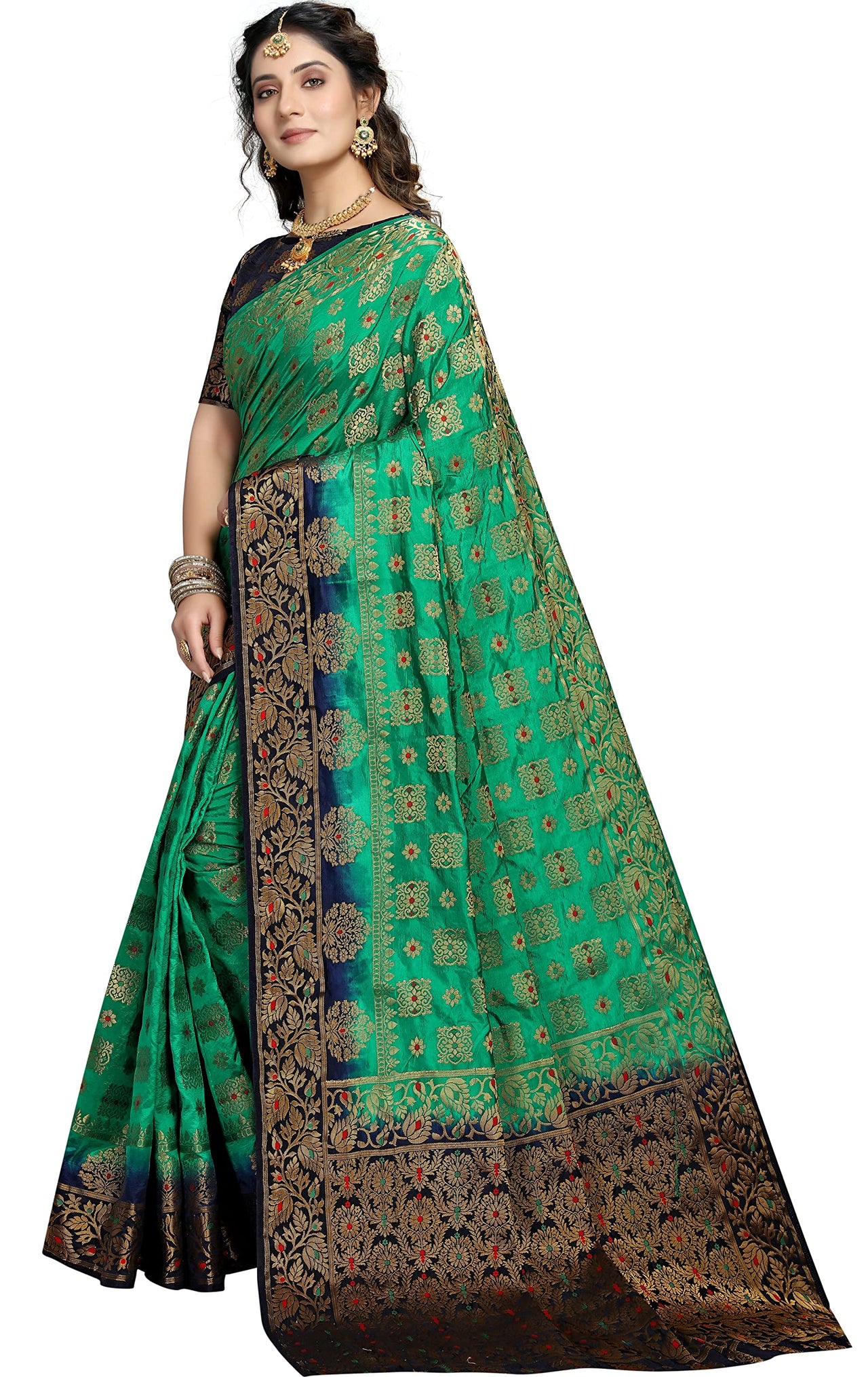 iZibra Women's  Kanchipuram Silk Sarees With Blouse Piece