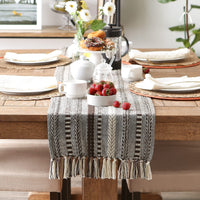 DII Farmhouse Braided Stripe Table Runner Collection, 15x108 (15x113, Fringe Included), Dark Brown 15x108