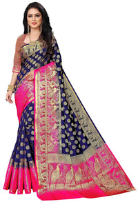 C J Enterprise Women's  Pure Kanchipuram Silk Sarees For Wedding With Un-Stitched Blouse Piece (D11 paithani)