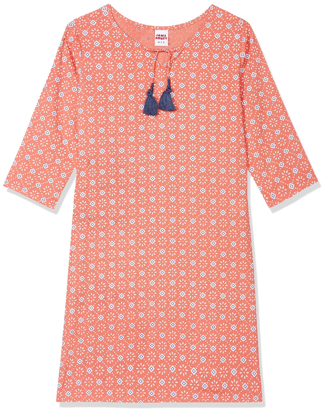 Amazon Brand - Jam & Honey Girl's  Cotton Regular Short Kurti PEACH 2 2 Years-3 Years