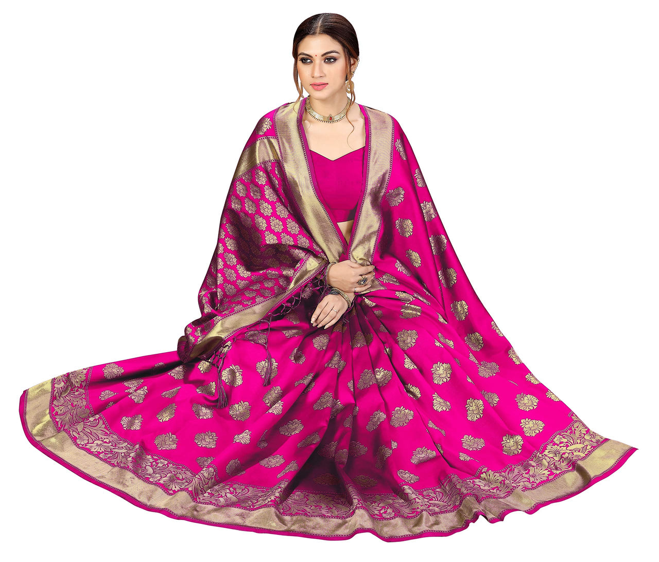 PANASH TRENDS Women's  Kanchipuram Banarasi Art Silk Saree with Blouse Piece