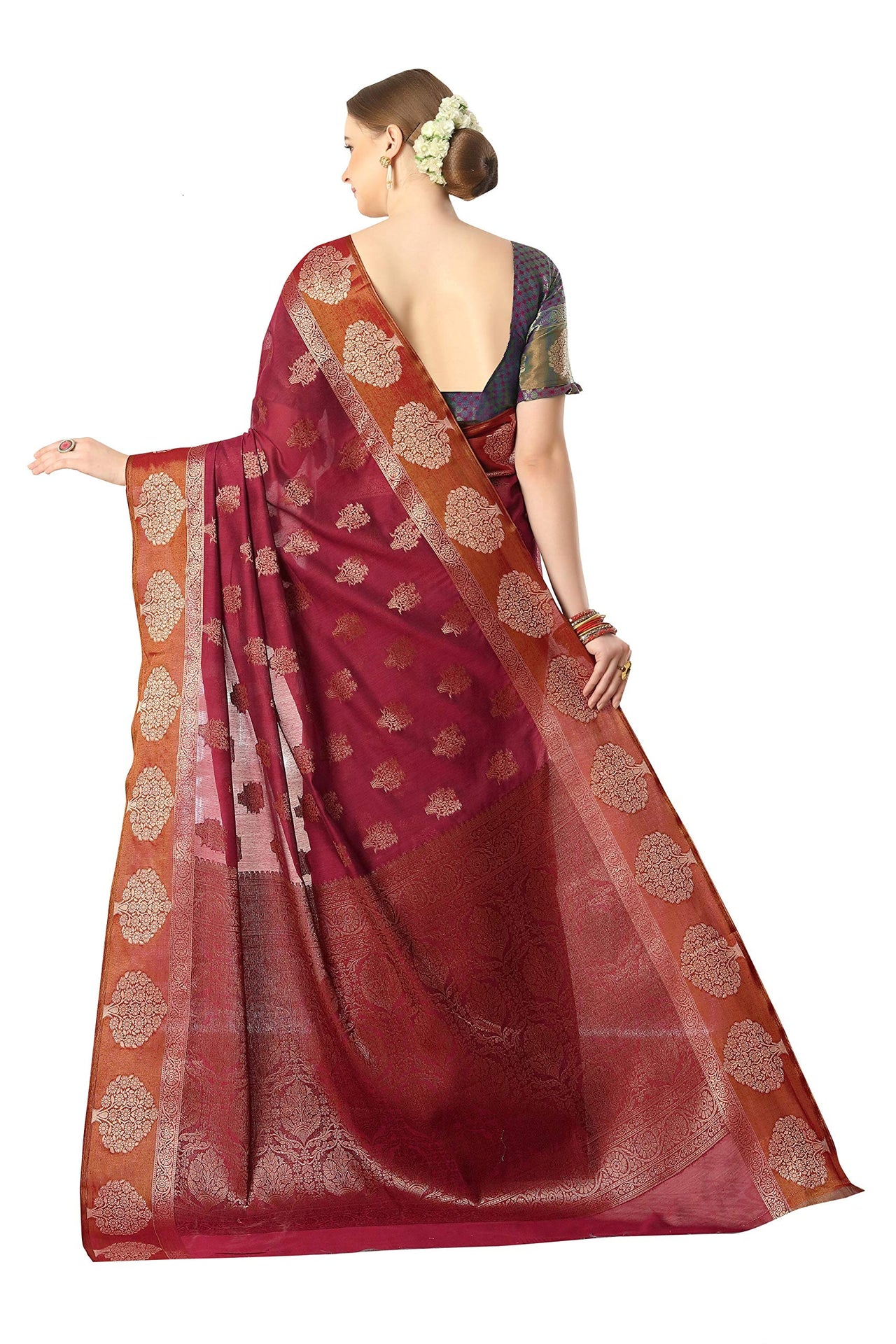 Jaam Silk Fashion Women's  kanjivaram Woven Pattu Silk Blend Saree with Blouse Piece