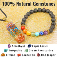 Crystal Vibe 7 Chakra Necklace and Bracelet Set for Women & Men - Spiritual Healing Pendant Necklace with Adjustable Cord - Stretchable chakra Bracelet - Chakra Crystals jewelry Handmade