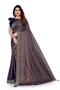 MIRCHI FASHION Women's  Stylish Lycra Foil Printed Design with Zari Woven Lace Work Saree with Blouse Piece