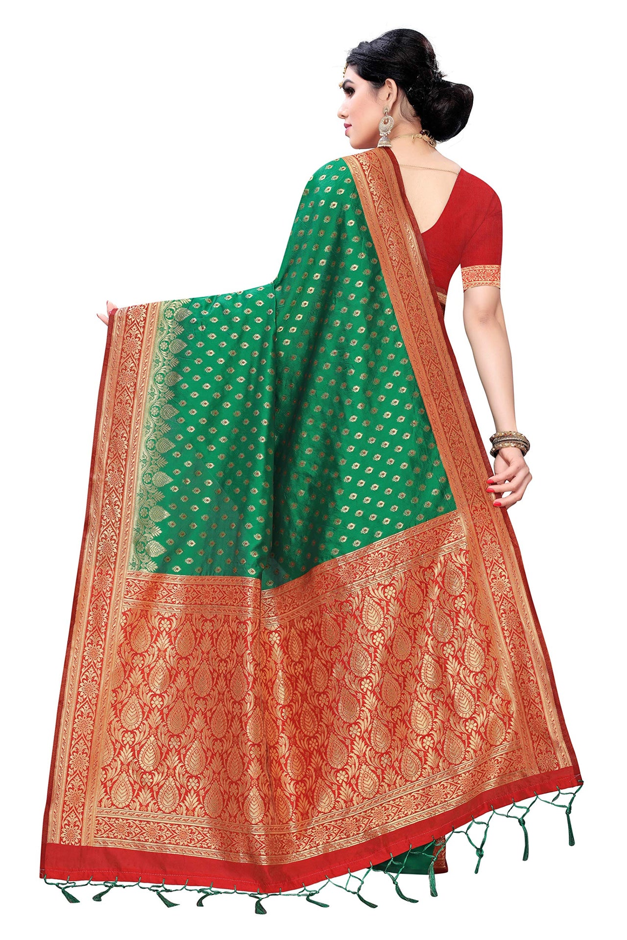 AKHILAM Women's  Banarasi silk woven Design Saree with Unstitched Blouse Piece(GNG220_QL_Parent)
