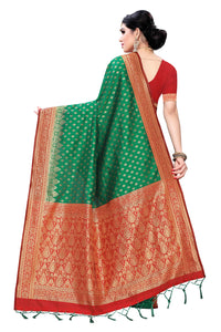 AKHILAM Women's  Banarasi silk woven Design Saree with Unstitched Blouse Piece(GNG220_QL_Parent)