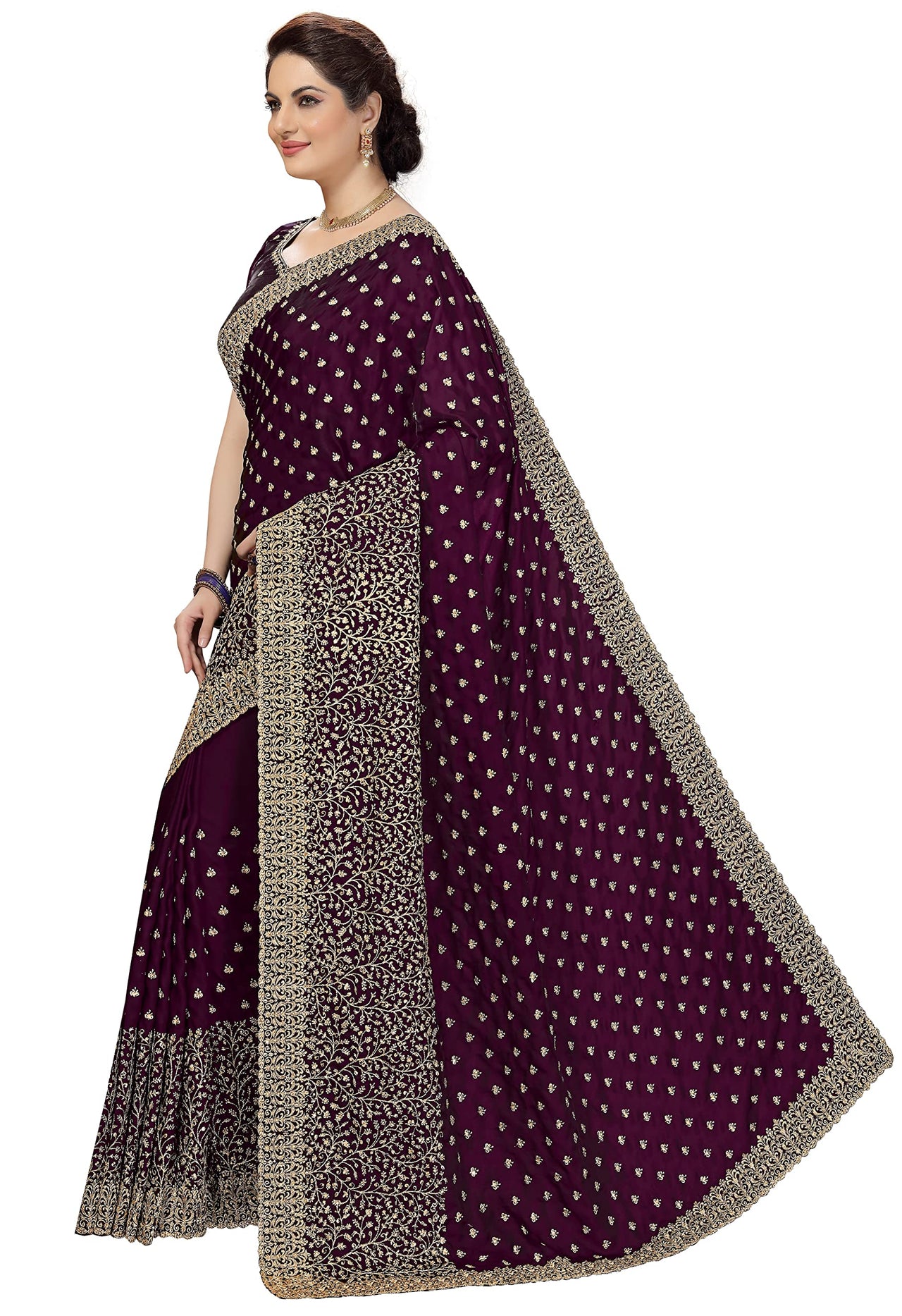 PANASH TRENDS Women's  Heavy Embroidered Silk Saree Women