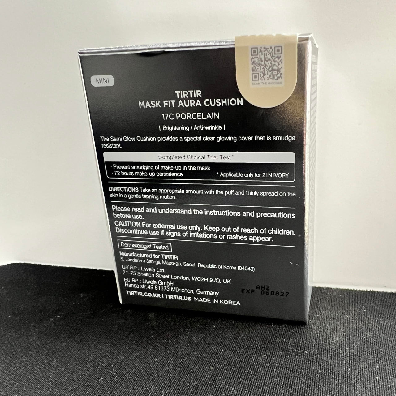 TIRTIR Mask Fit Aura Cushion Foundation, Full coverage, Skin fit, Satin Glow Finish, Korean Cushion Foundation #17C PORCELAIN, 4.5g