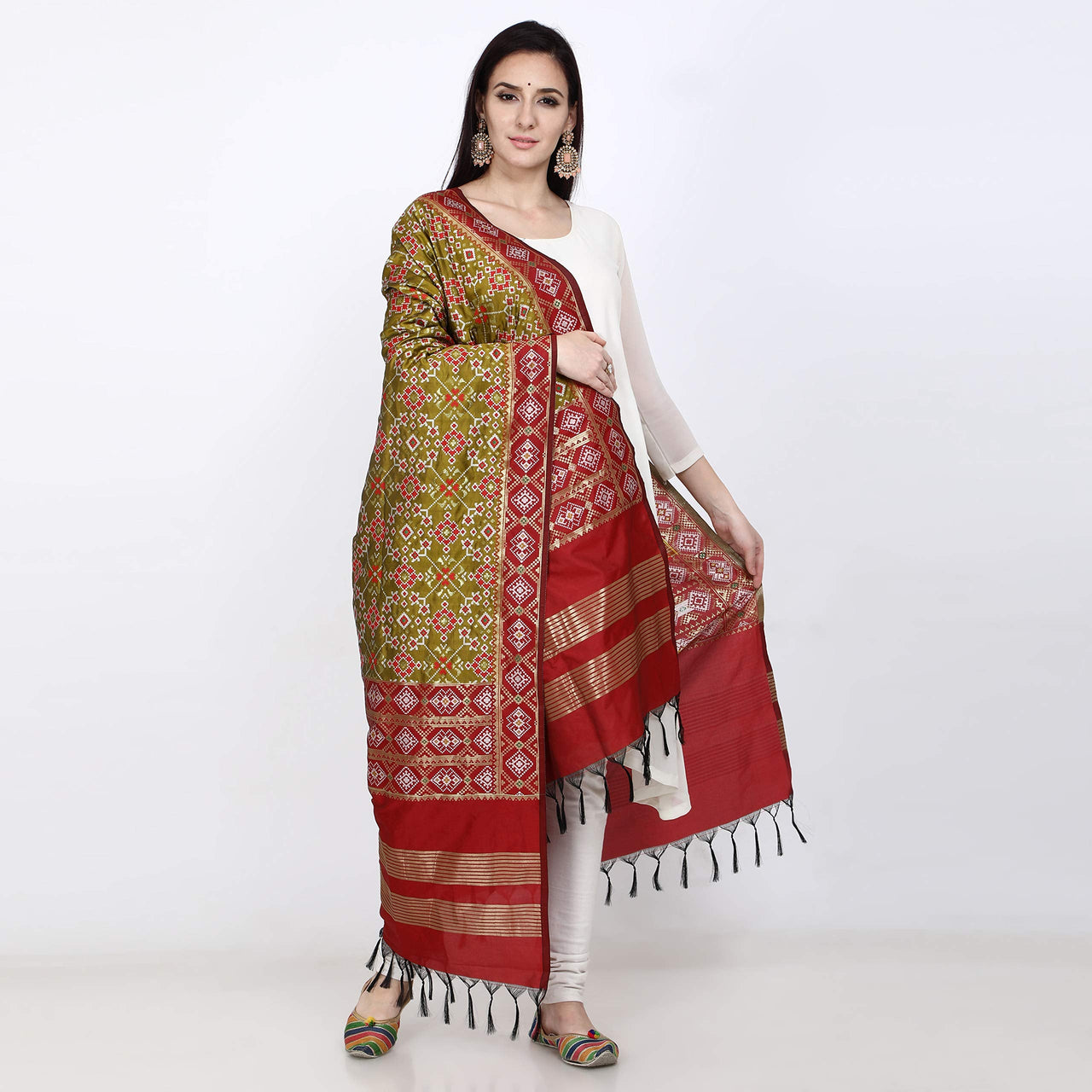 KAPAAHA Women's  Woven Design Silk Blend Dupatta Free Size