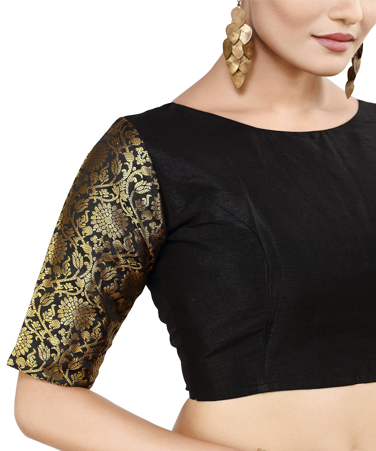 Madhu Fashion Womens Raw Silk Elbow Length Sleeve Readymade Saree Blouse