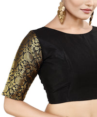 Madhu Fashion Womens Raw Silk Elbow Length Sleeve Readymade Saree Blouse