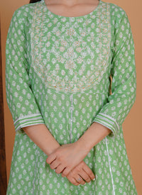 MEERA FAB Women's  Cotton Printed Zari Embrodriery Anarkali Kurta with Palazzo & Dupatta