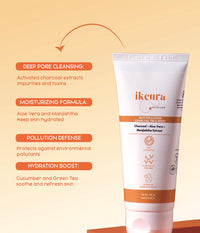 Ikcura Anti Pollution Charcoal Face Wash, Charcoal, Aloe Vera, Manjishtha Extract | Deep Cleansing, Moisturizing, Pollution Defense, Hydration Boost, 100ml