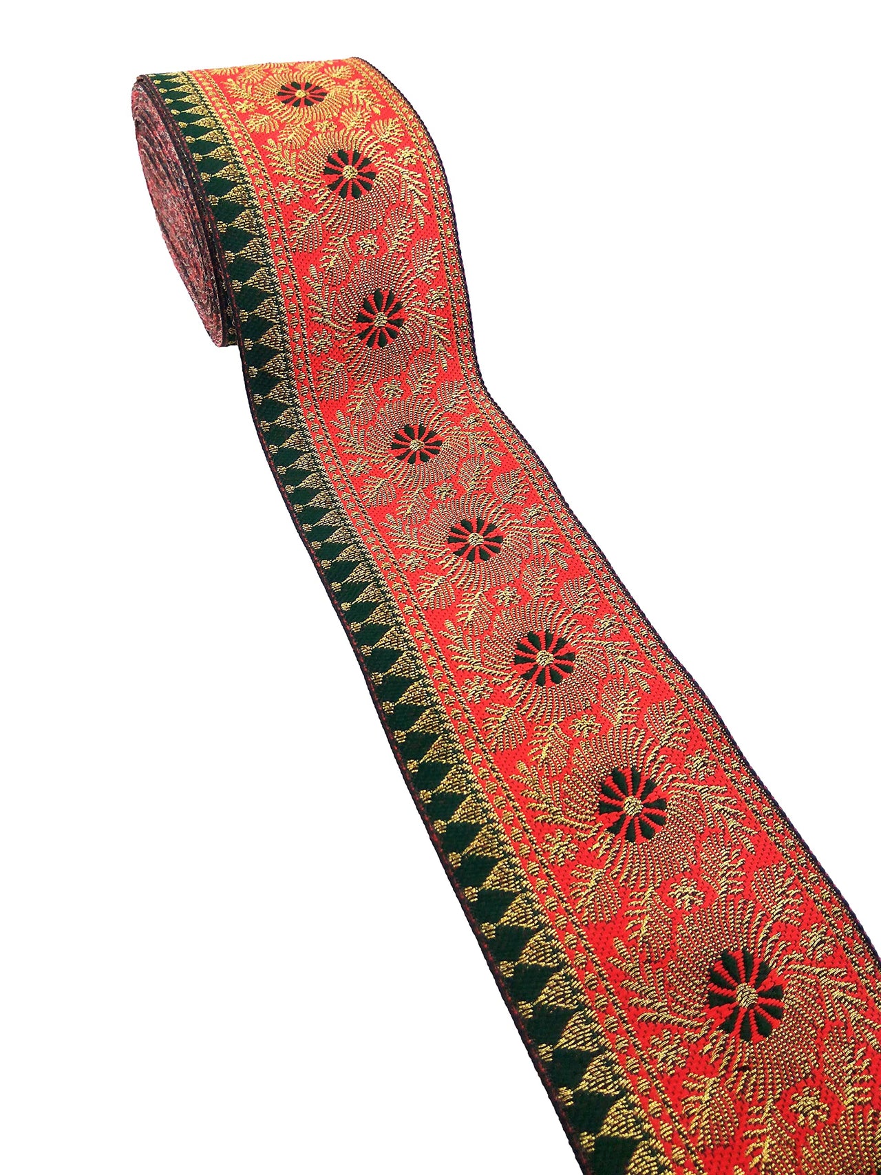 FRIJVEN Jacquard Woven Heavy Design Falls Lace Border for Saree, Kurti, Dress, Bandhani, Lehenga, Decorative Ribbon - 7 cm Width (9 Meter, Red + Green)