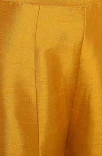 Janasya Women's  Mustard Poly Silk Gold Print Kurta with Palazzo and Dupatta