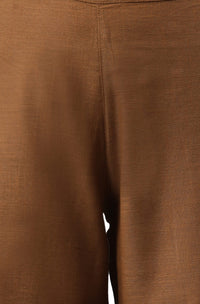 Janasya Women's  Beige Cotton Flex Kurta With Palazzo