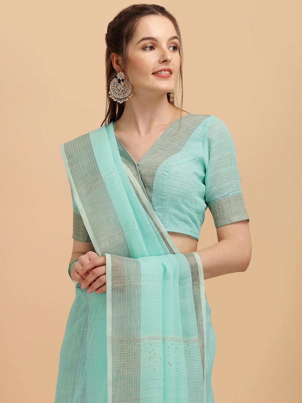DUNGRANI Women's  Linen Saree With Blouse Piece