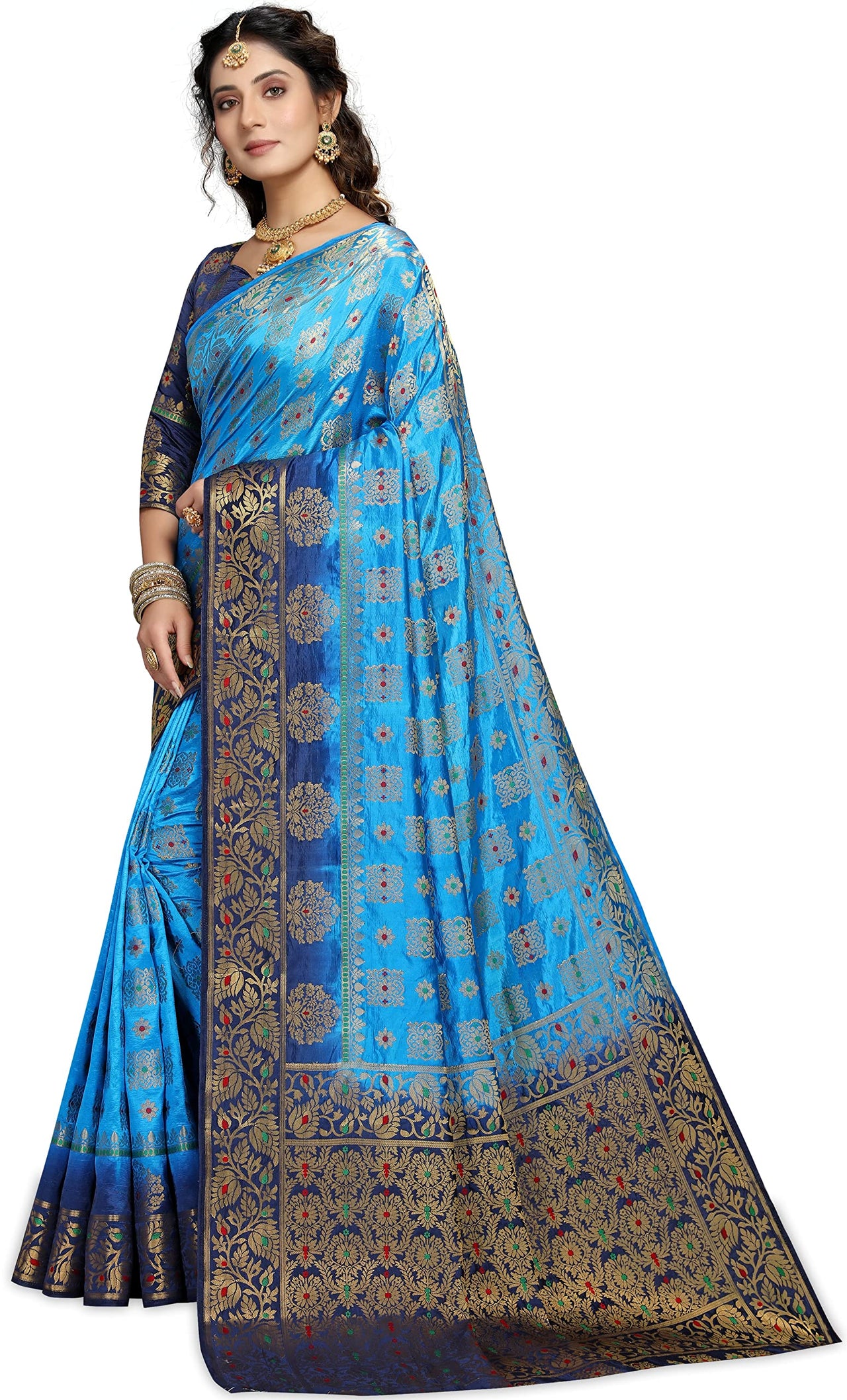 iZibra Women's  Kanchipuram Silk Sarees With Blouse Piece