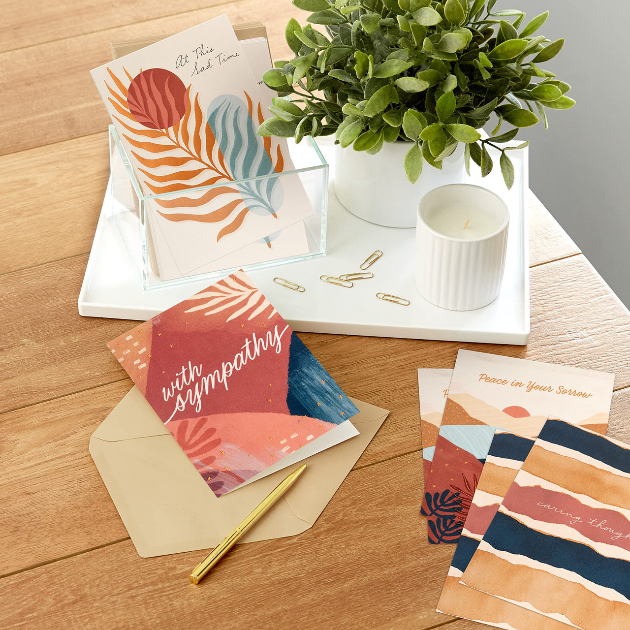 Hallmark Sympathy Cards Assortment, Painted Palms (16 Assorted Thinking of You Cards with Envelopes)