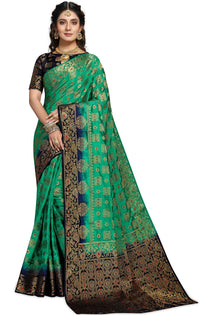iZibra Women's  Kanchipuram Silk Sarees With Blouse Piece