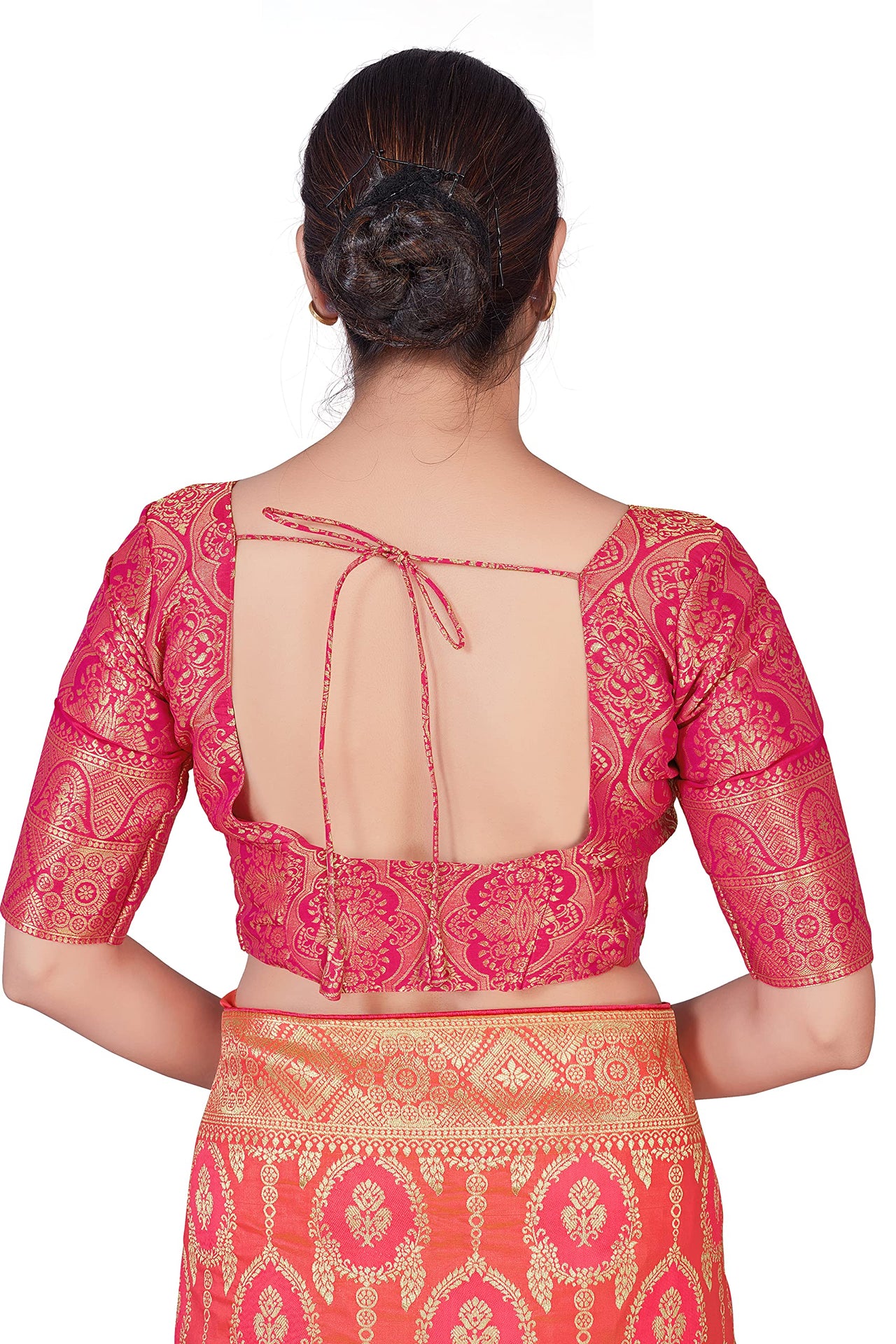 Monjolika Fashion Women's  Banarasi Silk Peach Color Golden Zari Woven Saree With Separate Embellished And Unsttiched Blouse Piece