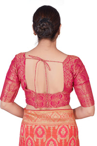 Monjolika Fashion Women's  Banarasi Silk Peach Color Golden Zari Woven Saree With Separate Embellished And Unsttiched Blouse Piece