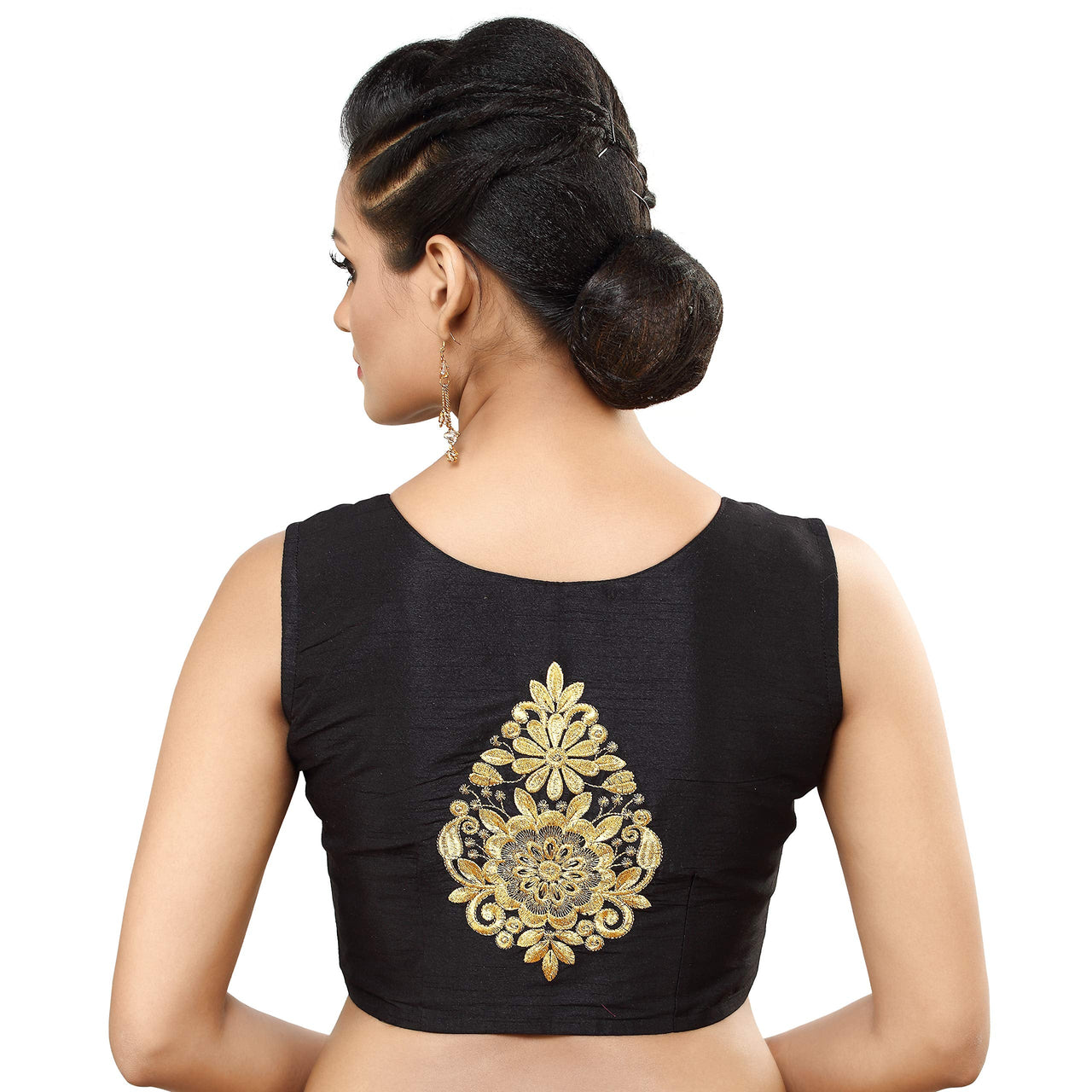 Madhu Fashion Womens Poly Raw Silk Embroidered Sleeveless Readymade Saree