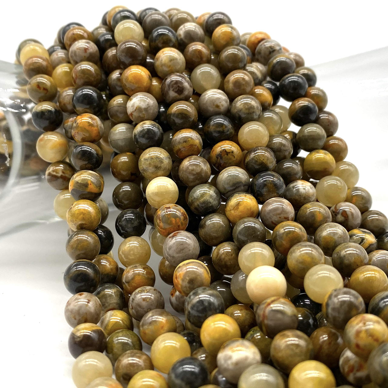 ABCGEMS Indonesian Bumble Bee Jasper Beads (Mine Inside an Active Volcano at Mount Papandayan, West Java) Healing Crystal Stone Ideal for Bracelet Necklace Ring DIY Jewelry Making Smooth Round 8mm Bumble Bee Jasper (From Indonesia)