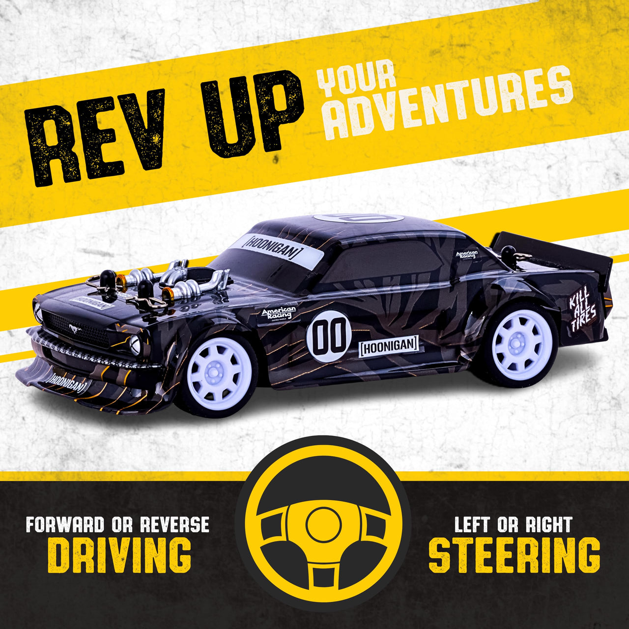 Flybar Hoonigan, Mustang Remote Control Car for Kids – RC Car, RC Cars, Race Car, 3.7V, 2.4 GHz, Detailed Replica Design, USB Rechargeable Battery Included, 1:32 Scale, 100 ft Range, 4 Mph