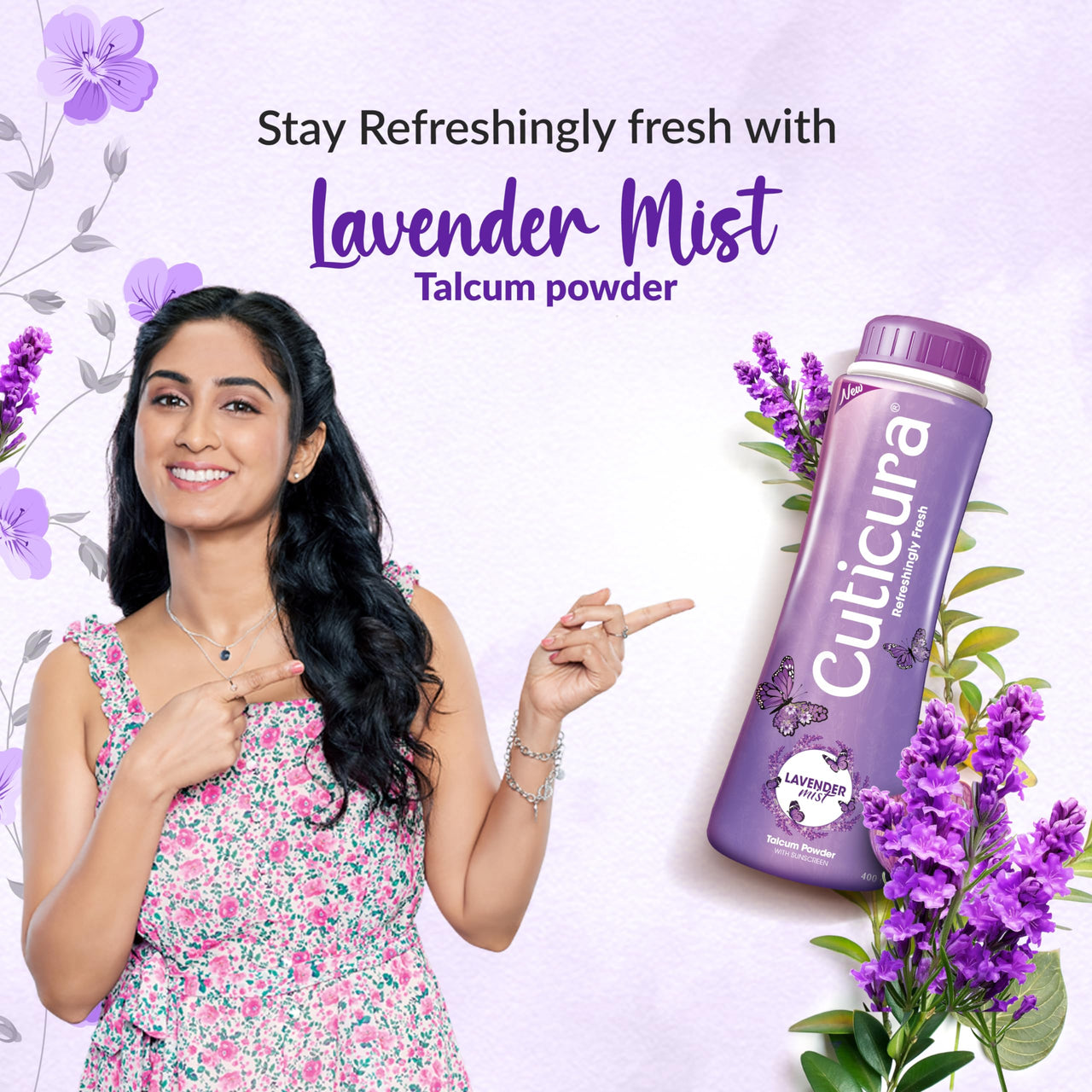 Cuticura Lavender Mist Talcum Powder,Pack of 400 G