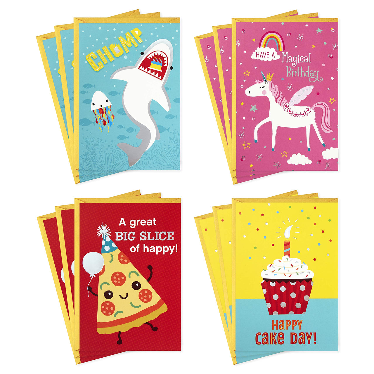 Hallmark Birthday Cards for Kids Assortment, Shark and Unicorn (12 Cards with Envelopes) Kids Birthday